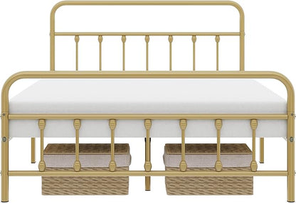 Yaheetech Classic Metal Platform Bed Frame Mattress Foundation with Victorian Style Iron-Art Headboard/Footboard/Under Bed Storage No Box Spring Needed Full Size Antique Gold