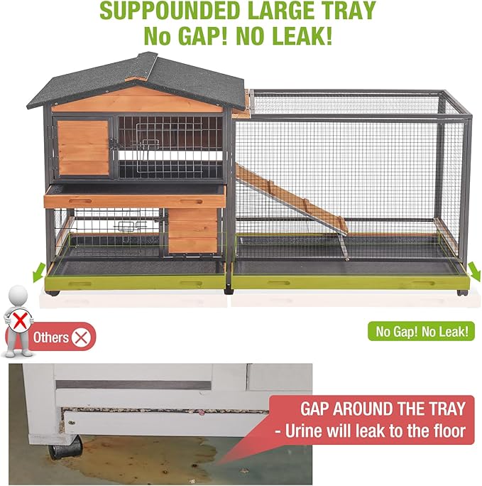 GUTINNEEN Rabbit Hutch with Chew-Resistant Metal Frame Indoor Bunny Cage Outdoor Rabbit Cage with Wheels and Leakproof Tray-Mewly Pet
