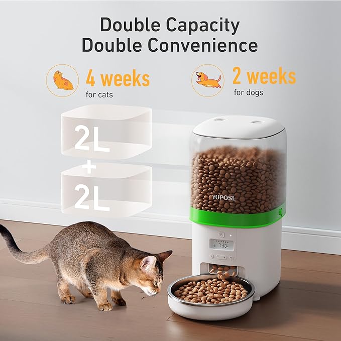 Automatic Cat Feeder - 4L Timed Auto Pet Feeder for Cat and Dog with Dry Food Dispenser, 180-day Battery Life, 1-6 Meals Per Day, 1-16 Portion, Desiccant Bag Keeps Food Fresh-Mewly Pet