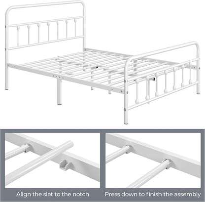 Yaheetech Classic Metal Platform Bed Frame Mattress Foundation with Victorian Style Iron-Art Headboard/Footboard/Under Bed Storage/No Box Spring Needed/Queen Size White