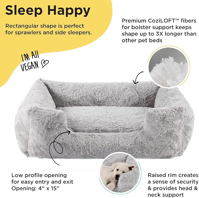 Best Friends by Sheri Lux Lounge Bed Calming Faux Fur Dog Bed, Gray, Large, 36" x 27"-Mewly Pet