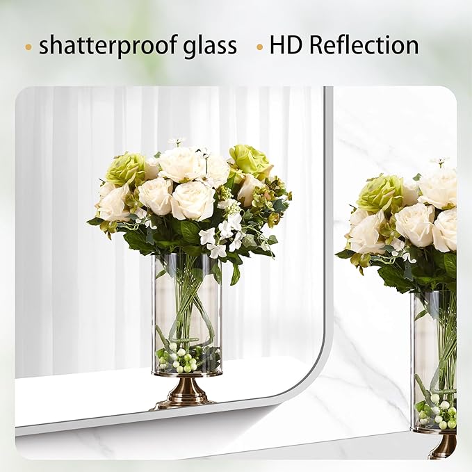 24" x 48"Bathroom Mirror, Sliver Wall Mirror with Metal Frame, Decorative Rectangular Vanity Mirror for Bedroom Bathroom Living Room Entryway (Horizontal/Vertical)