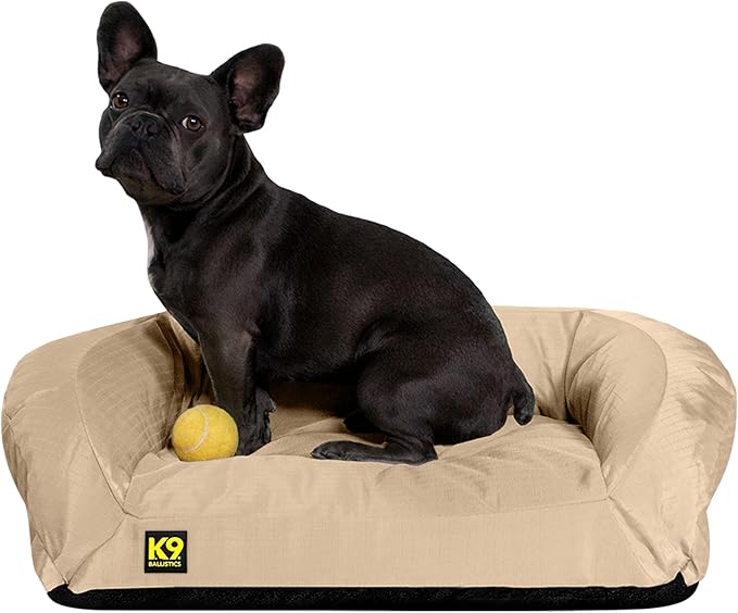 K9 Ballistics Tough Orthopedic Small Bolster Dog Bed - Washable, Durable and Water Resistant Dog Bed - Made for (S) Small Dogs, 24"x18", Sandstone-Mewly Pet