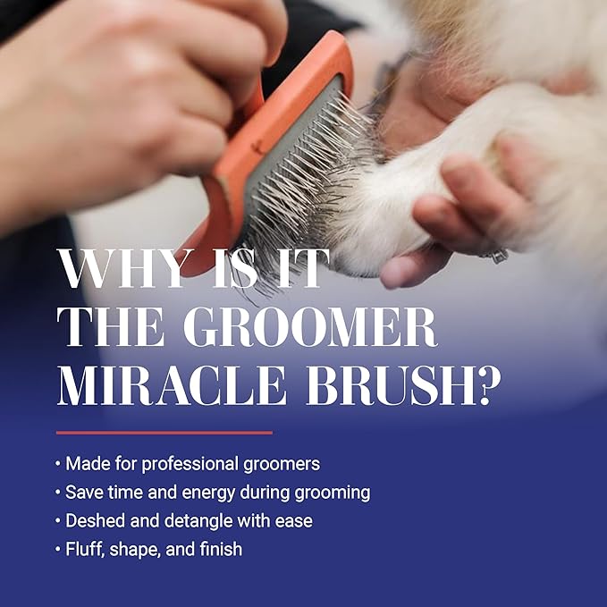 Chris Christensen Big G Dog Slicker Brush, Groom Like a Professional, Fluff Detangle Style, Saves Time Energy, Made in Germany, Coral, Medium-Mewly Pet