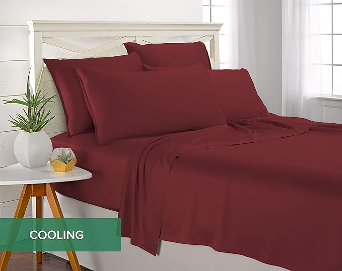 Queen Sheets by Pure Bamboo, Genuine 100% Organic Viscose Derived from Bamboo Bed Sheet Set, Luxuriously Soft & Cooling, Double Stitching, Lifetime Quality Promise (Queen, Merlot)