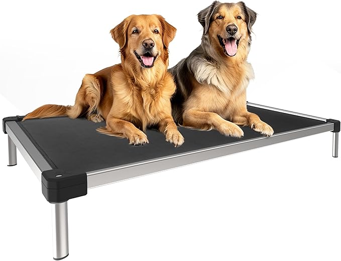 FXW TitanNest Chew-Proof Elevated Dog Bed, Raised Cot for Indoor/Outdoor/Camping Use, Durable & Waterproof Cooling Pet Bed for Extra Large Dogs, 56.0" L x 31.0" W x 7.3" H, Black-Mewly Pet