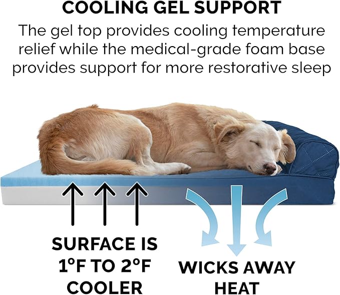 Furhaven Cooling Gel Dog Bed for Large Dogs w/ Removable Bolsters & Washable Cover, For Dogs Up to 125 lbs - Quilted Sofa - Navy (Blue), Jumbo Plus/XXL-Mewly Pet