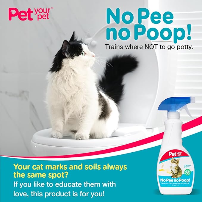 No Pee No Poop Cat Potty Training Spray, 16 Fl Oz – Non-Toxic Cat Spray No Mark for Urine/Marking/Pooping – Natural Pee Deterrent Spray – Indoor/Outdoor Keep Off-Mewly Pet
