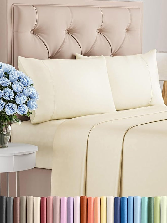 Twin XL Sheets Set 6 Piece - Includes 2 Pillowcases - Bed Sheets Twin XL Size - Soft Hotel Luxury Bedding - Cooling, Comfy & Breathable - 1 Flat & 1 Fitted & 2 Pillowcases w/ Deep Pockets - Off White