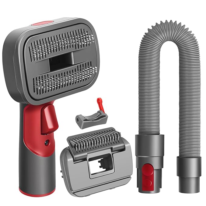 FUNTECK 2-in-1 Dog Hair Vacuum Brush for Grooming & Shedding Compatible with Dyson Gen5, V15, V12, V11, V10, V8, V7 – Removes Loose Hair, Dander, Undercoat & Tangles – Self-Cleaning Design-Mewly Pet