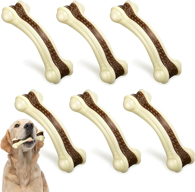 Sosation 6 Pcs Dog Toys for Aggressive Chewers Nylon Beef Flavor Bones Tough Puppy Teething Toys Puppy Chew Bones for Large Medium Small Breed Dogs Puppies Pets Chew Toys(Small)-Mewly Pet