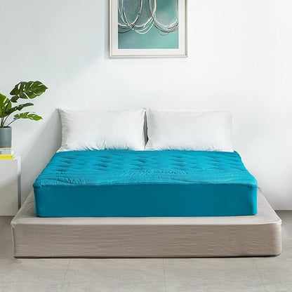 SLEEP ZONE Cooling Mattress Topper for College Dorm, Premium Zoned Quilted Mattress Pad, Fitted Mattress Protector Cover, Machine Wash Durable, Deep Pocket 8-21 inch, (Teal, Twin XL)