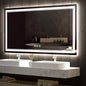 LED Bathroom Mirror, 60x32 Inch Gradient Front and Backlit Bathroom Mirror, 3 Colors Dimmable CRI>90 Double Lights, IP54 Enhanced Anti-Fog, Hanging Plates Wall Mount Lighted Mirror