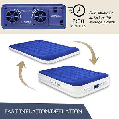 King Koil Luxury Pillow Top Plush Queen Air Mattress with Built-in High-Speed Pump Best for Home, Camping, Guests, 16" Queen Size Double Airbed Adjustable Blow Up Mattress, Waterproof, 1-Year Warranty