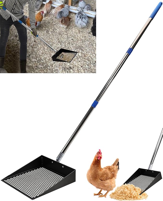 Large Chicken Poop Scooper, Chicken Coop Accessories,Metal Litter Scooper For Chicken,Chicken Coop Cleaning Tools,Heavy Duty Poop Shovel For Chicken Coop Accessories,Chicken Coop Must Haves (Black)-Mewly Pet