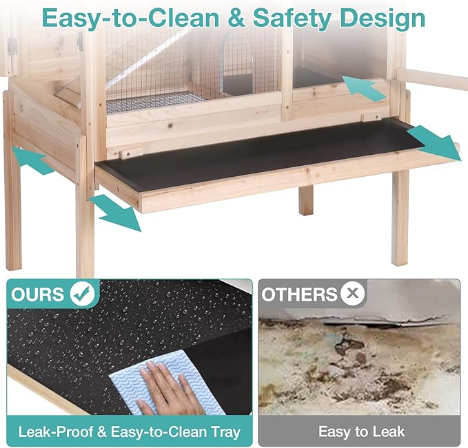 Guinea Pig Cage with Wooden Stand,Indoor Rabbit Hutch with 2 Stories,Hamster Cage with Anti Chew Ramp,Hideout, Platform, Pull Out Tray (Wood)-Mewly Pet