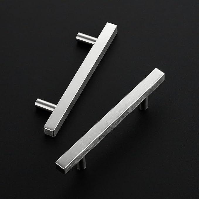 Ravinte Brushed Nickel Cabinet Handles 10 Pack 3-1/2 inchSatin Nickel Square Cabinet Pulls Silver Hardware for Kitchen Cabinets 6 inch Overall Length Stainless Steel Drawer Pulls