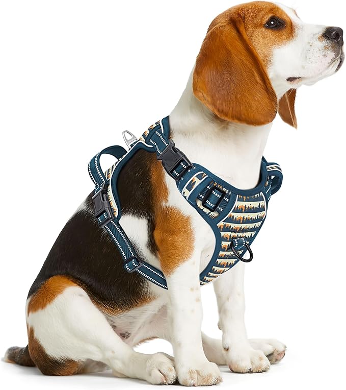Timos No Pull Dog Harness, Release at Neck Reflective 3 Snap Buckles Adjustable No Choke Pet Vest with Front & Back 2 Leash Clips, Soft Padded Control Training Handle for Small Medium Large Dogs-Mewly Pet