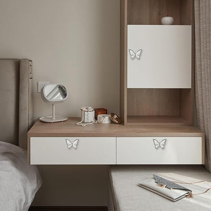 Butterfly Cabinet Knobs,6 Pieces Butterfly Knobs Single Hole Pulls Handles Decorative Door Cabinet Drawer Cupboard Furniture Door Wardrobe (Silver)