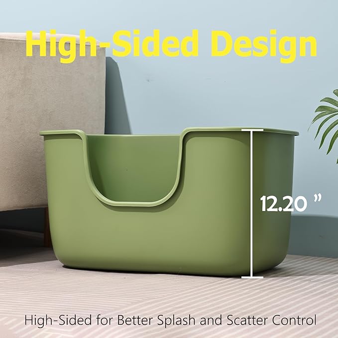 SpaceTime Extra Large Litter Box with High Sides,XL Low Entry Multi Cat Litter Pan for Kittens,Jumbo Litter Boxes for Big Cats,Anti-Splashing Cat Boxes for Indoor Cats,Easy to Clean (Light Green)-Mewly Pet