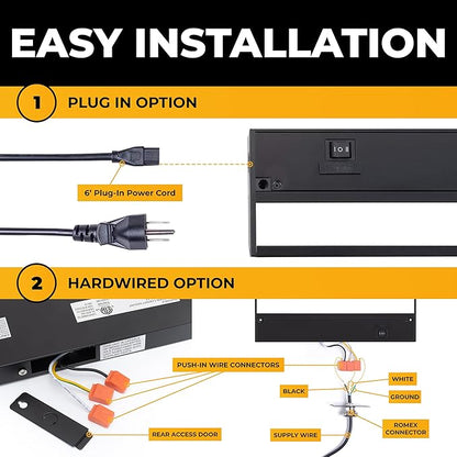 LED Under Cabinet Lighting Hardwired - 3CCT 9 Inch Black Finish - Undercabinet Lights for Kitchen - Linkable Undercounter Dimmable Plug in Light or Hard Wired - Under Counter Fixture Direct Wire