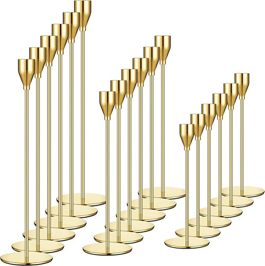 Set of 18 Tall Candlestick Holders Thin Metal Taper Candle Holders for Table Centerpiece Modern Decorative Pillar Candle Sticks Stand for Home Wedding Christmas Decoration(Gold)