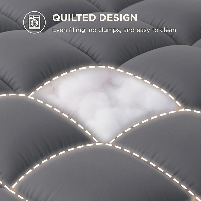 Bedsure Mattress Topper Queen - Pillow Top Mattress Pad Cover with Deep Pocket Fits up to 21 Inches, Plush Soft Bed Topper for Back Pain Relief, Overfilled with Down Alternative Filling, Grey