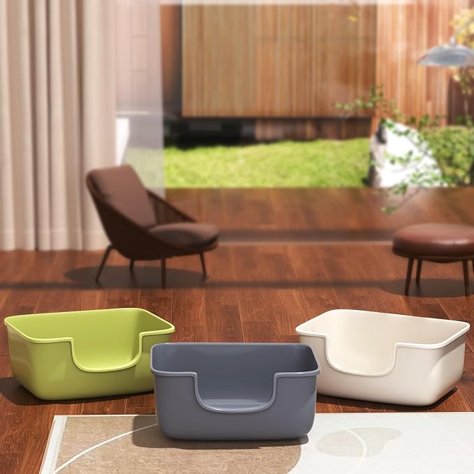 Large Cat Litter Box with High Sides, Open Kitty Litter Boxes Anti-Splashing for Indoor Cat Low Entry Cat Litter Pan for Small and Elderly Cats, Tool-Free Assembly(19.7” * 15.76” * 8.67” Green)-Mewly Pet