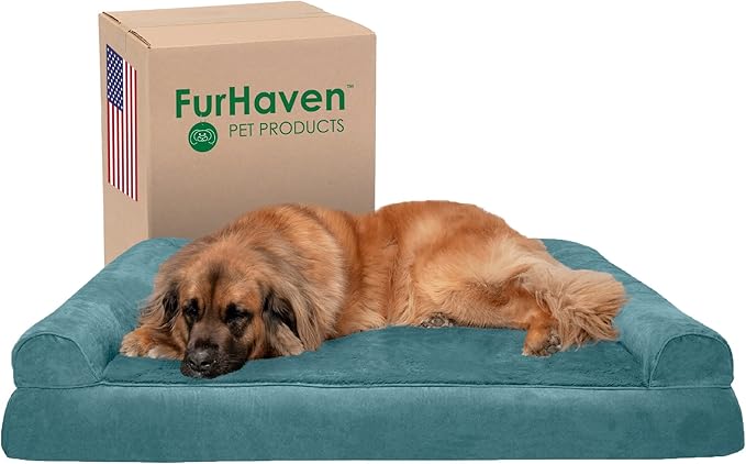 Furhaven Orthopedic Dog Bed for Large Dogs w/ Removable Bolsters & Washable Cover, For Dogs Up to 125 lbs - Plush & Suede Sofa - Deep Pool, Jumbo Plus/XXL-Mewly Pet