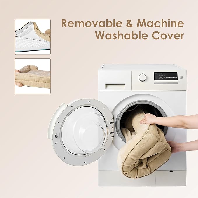 EHEYCIGA Orthopedic Dog Bed for Medium Dogs, Waterproof Memory Foam Medium Dog Beds with Sides, Non-Slip Bottom and Egg-Crate Foam Pet Couch Bed with Washable Removable Cover, Greige-Mewly Pet