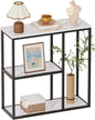 WOHOMO Console Table, 12 Inch Narrow Entryway Table for Living Room, 31.5 Inch Modern Industrial Sofa Table with 3-Tier Storage Shelves for Corridor, Hallway, White Marble