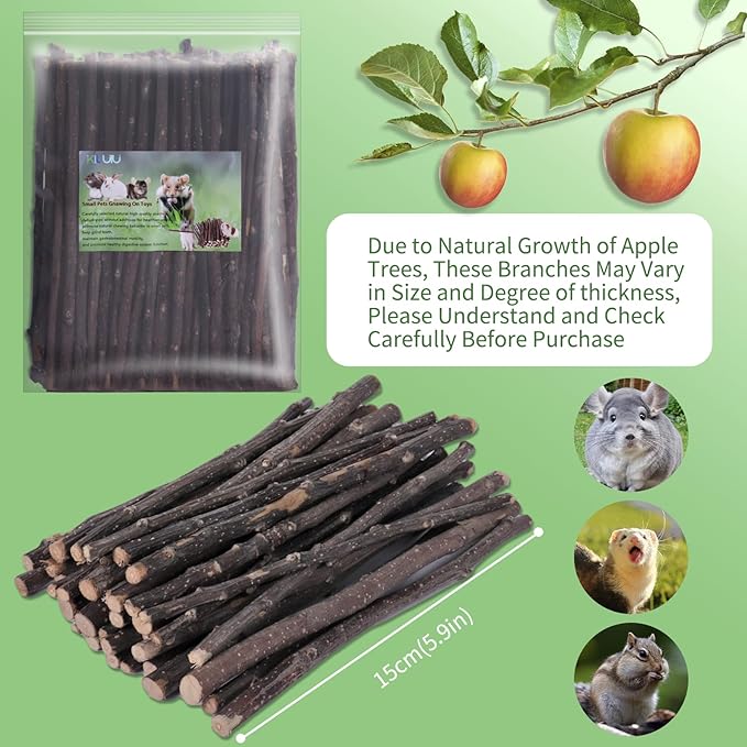Natural Apple Wood Chew Sticks 300g (10.5oz) for Rabbits, Hamsters, Chinchillas, Guinea Pigs - Small Animal Dental Toys, Safe Untreated Teeth Grinding & Boredom Relief, Rodent Molar Health (300g)-Mewly Pet