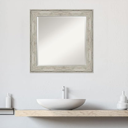 Amanti Art Silver Bathroom Mirror for Over Sink, 25x25 Crackled Metallic Square Vanity Mirror, Medium Country Rustic Frame, Hangs Horizonally and Vertically, Bathroom Wall Decor, Beveled Edge