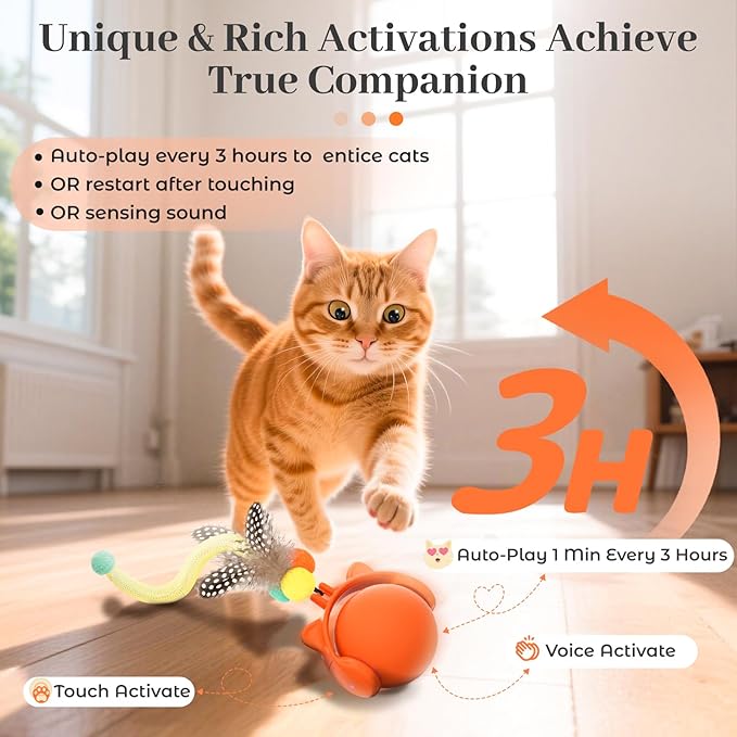ORSDA Cat Toys for Indoor Cats, New Intelligent Voice Timing Touch Control Cats Ball, Simulate Mouse Sound Kitten Toy, Automatic Interactive Moving Cat Toy for All Ages-Mewly Pet