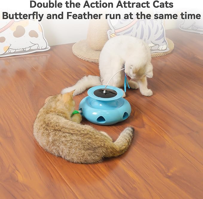 3in1 Interactive Cat Toys for Indoor Cats Rechargeable,Whack a Mole Cat Toy, Fluttering Butterfly, Track Balls, Automatic Kitten Toys Touch Activated, 2 Refill Feather-Mewly Pet