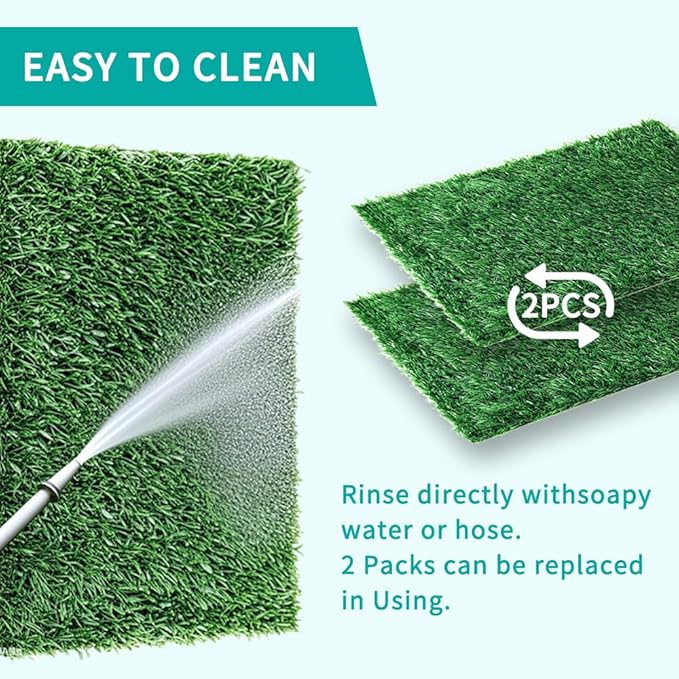 Artificial Grass Pad with Tray - 16"x20" Dog Potty for Puppy Training - with 2 PCS Reusable Replacement Fake Grass Pee Pads, Indoor/Outdoor Small Dog Litter Box for Apartment or Balcony/Patio-Mewly Pet
