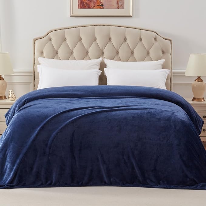 Exclusivo Mezcla Fleece Blanket Twin Size for Bed, Super Soft and Warm, All Season Use, Cozy, Plush, Lightweight, 60x80 Inches Navy Blue