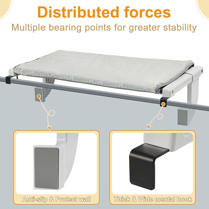 Sunhoo Cat Window Perch Hammock Kitty Bed for Windowsill Bedside Large Cats Shelf Seat Inside with Adjustable Ledge Sturdy Removable Cover Easy Assembly No Suction No Drill Hold 40lbs 22 * 13.58in(S)-Mewly Pet