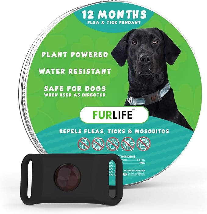 FurLife Black Dog Tag, Flea and Tick Prevention for Dogs - Waterproof Pendant for Collar, Safe for All Breeds-Mewly Pet