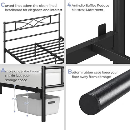 Yaheetech Metal Queen Platform Bed Frames Mattress Foundation with Storage/Curved Design Headboard/NO Box Spring Needed/Heavy-Duty Support/Easy Assembly, Queen, Black