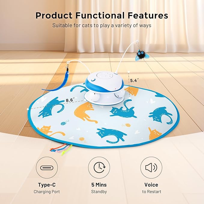 Interactive Cat Toy for Indoor Cats - 5 in 1 Cat Laser Toy Automtaic, Rechargble Motion Activated Hide and Seek Toy with Moving Feather, Tarck Balls and Chirping for Bored Kitten Exercise-Mewly Pet