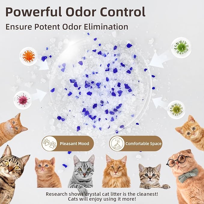 LaSyL Premium Crystal Cat Litter - 17.2 lb, Four Months Lasting - Superior Odor Control & Absorption, Non-Clumping, Low Tracking Silica Gel Safe for Pet, White & Blue (4 Bags of 4.3 lb)-Mewly Pet