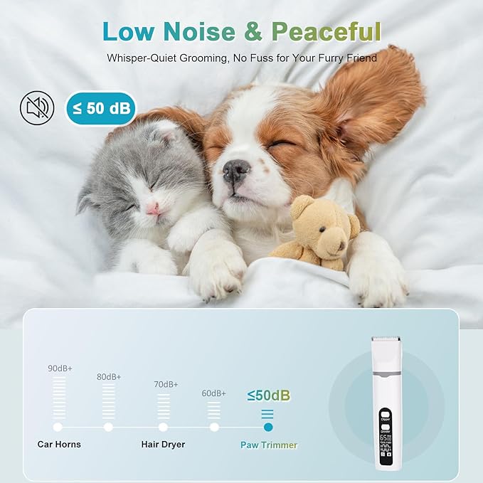 4 in 1 Dog Clippers Grooming Kit with LED Screen, Cordless Quiet Paw Trimmer & Nail Grinder, Rechargeable Waterproof Feet Ear Body Hair Shaver for Cats Dogs Pet Supplies-Mewly Pet
