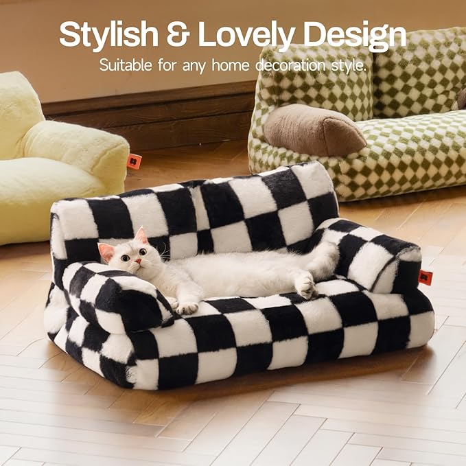 MEWOOFUN Cat Bed for Indoor Cats, Washable Dog Beds for Small Medium Dogs & Cats, Fluffy Cat Couch with Non-Slip Bottom (Black&White, 26.0" L x 19.0" W x 13.0" Th)-Mewly Pet