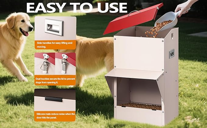 Automatic Dog Feeder Large Breed, 50 LB Capacity Outdoor Pet Food Dispenser, Powder-Coated Steel Gravity Dog Food Feeder with Clear Door, Wall Mountable, Weatherproof Self Feeders-Mewly Pet