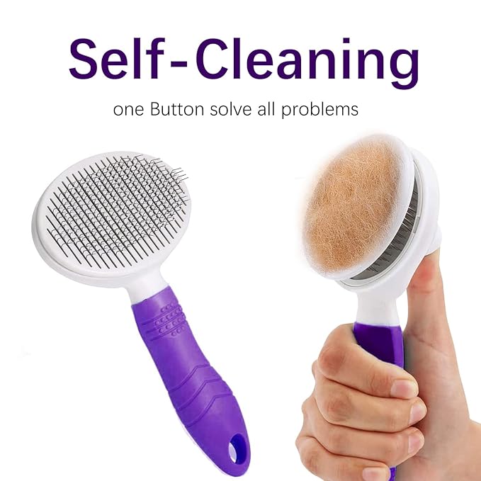 Cat Self Cleaning Slicker Brush, Pets Skin Friendly Grooming Brushes for Shedding Dogs Cats Hair Easy to Remove Loose Undercoat with Long or Short Hairs Pet Massage Tool for All Hair Type- UPGRADED-Mewly Pet