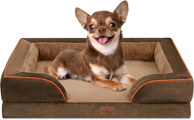 Comfort Expression Small Dog Beds Waterproof Orthopedic Foam Dog Sofa Beds for Small Dogs Comfy Pet Bed with Washable Removable Cover & Non-Slip Bottom(X-Small,Brown)-Mewly Pet