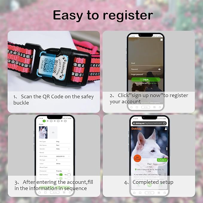 Reflective Dog Collar with Apple AirTag Holder & QR Code Pet ID Tag,Soft Nylon Adjustable Dog Tracker Collar with Safety Lock for Small Dogs (Rose Red, S)-Mewly Pet