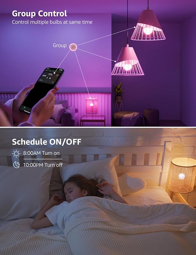 Lepro B1 AI Smart Light Bulbs - RGBWW Color Changing LED Bulb Works with Alexa & Google Assistant, AI Voice Control, Music Sync, A19 E26 Base, 8.5W 800Lumen, 2.4GHz WiFi & Bluetooth, 1 Pack（NO Remote