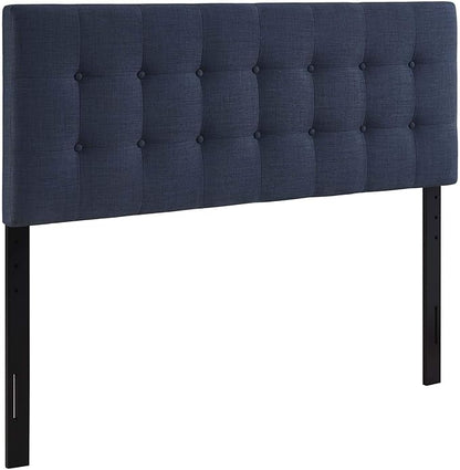Modway Emily Tufted Button Linen Fabric Upholstered Queen Headboard in Navy
